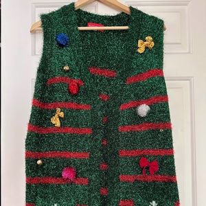 Blizzard Bay Long Christmas Sleeveless Sweater Open Front  Sz S Very Good Condit